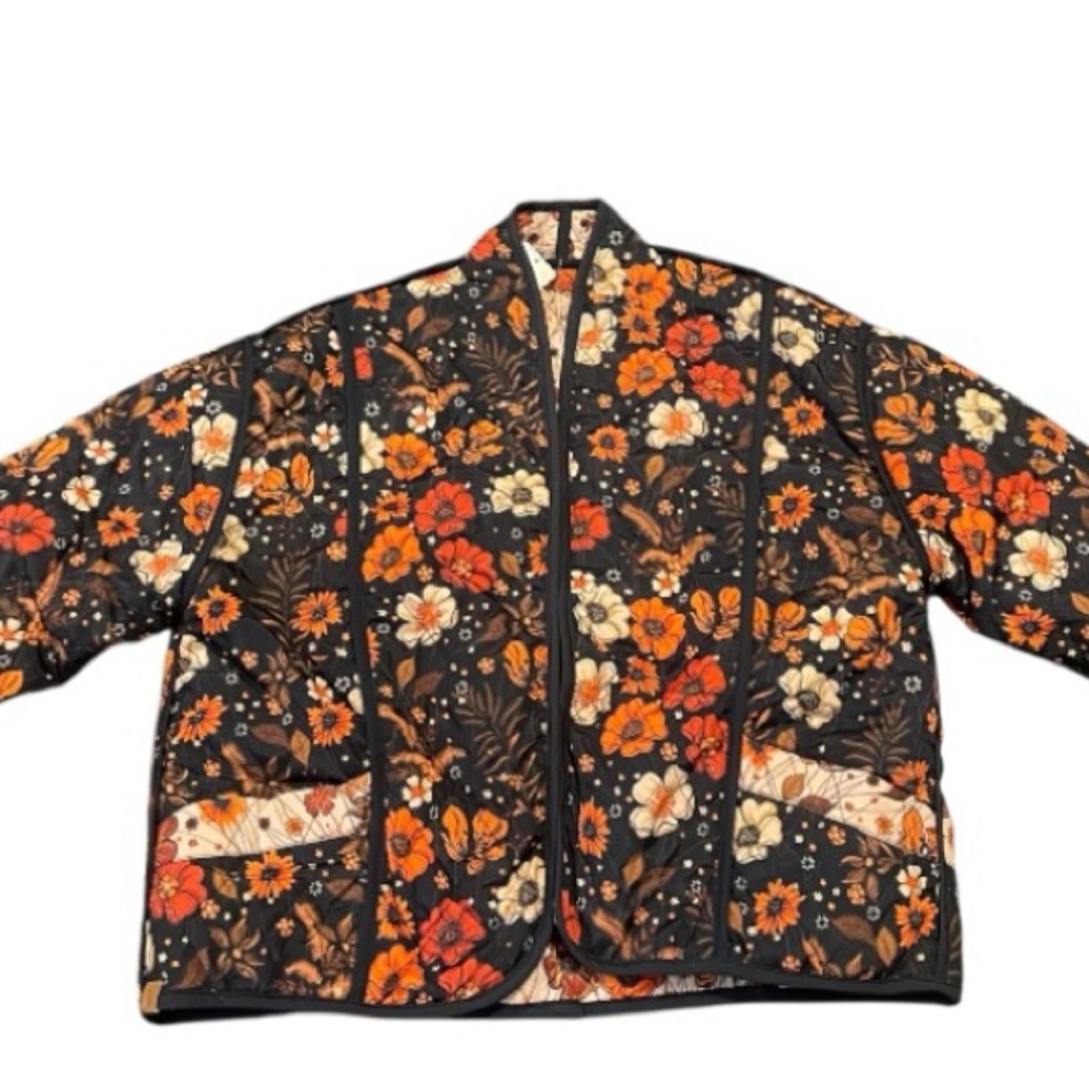 Simply Southern Black and Orange Bomber Jacket Floral Design - Picture 2 of 10